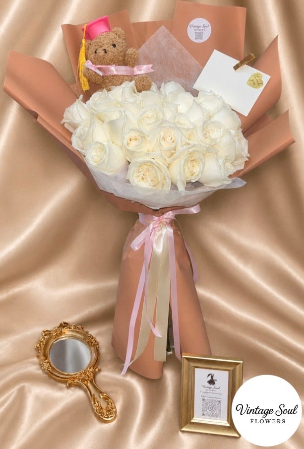 Graduation Bear Rose Flower Bouquet (multiple options available)