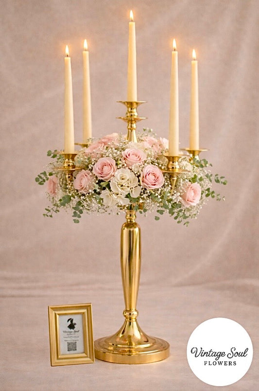 Vintage Candelabra & Fresh Flowers Centerpiece Rental (Set of 5)