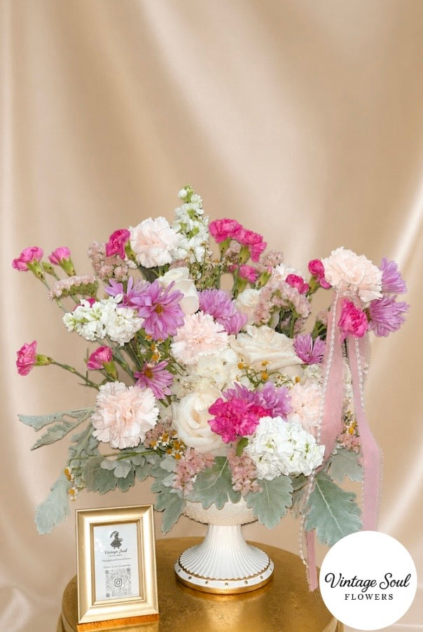 Freestyle Flower Vintage Compote Vase Arrangement (multiple options available)i