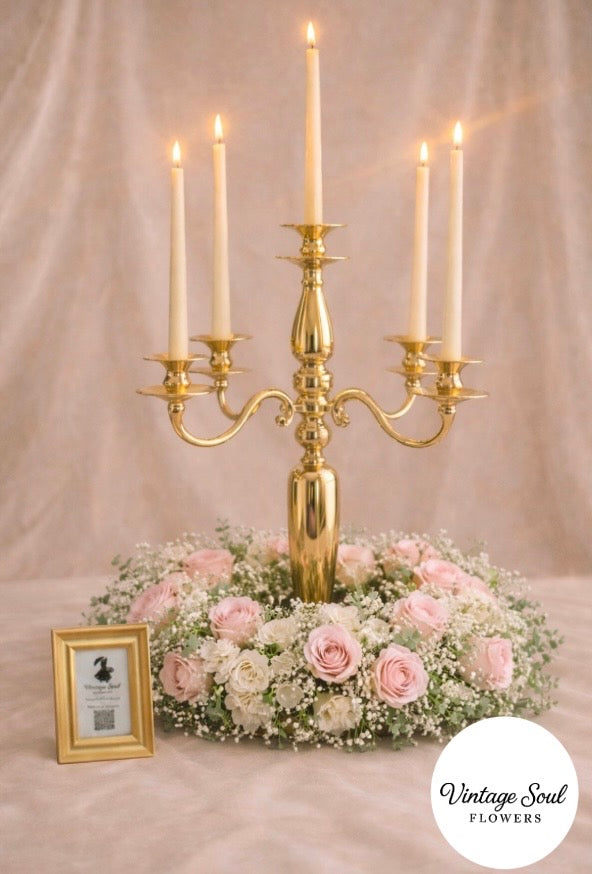 Vintage Candelabra Centerpiece Rental w/ Fresh Flowers (Set of 5)