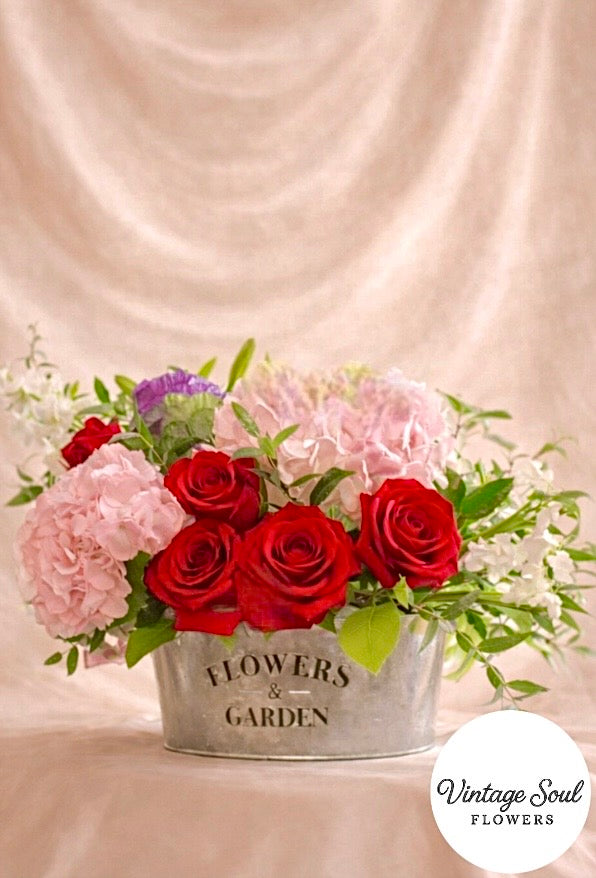 Freestyle Flower Bouquet in a Galvanized Metal Planter (multiple options available)
