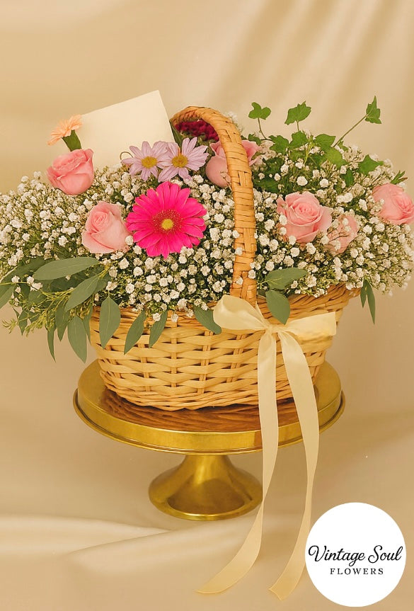Freestyle Flower Vintage Basket Arrangement (multiple options available)