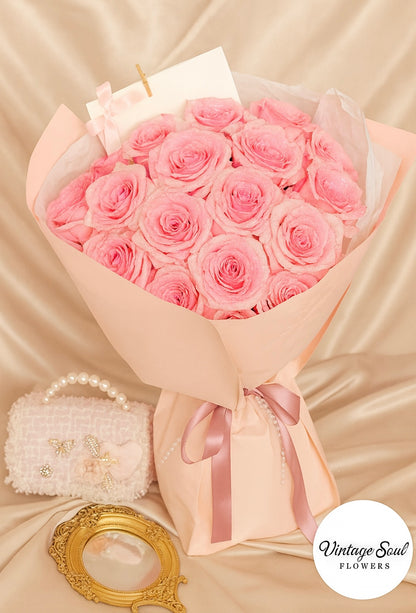 Glittered Vintage Rose Bouquet: Barbie Edition (multiple sizes available)