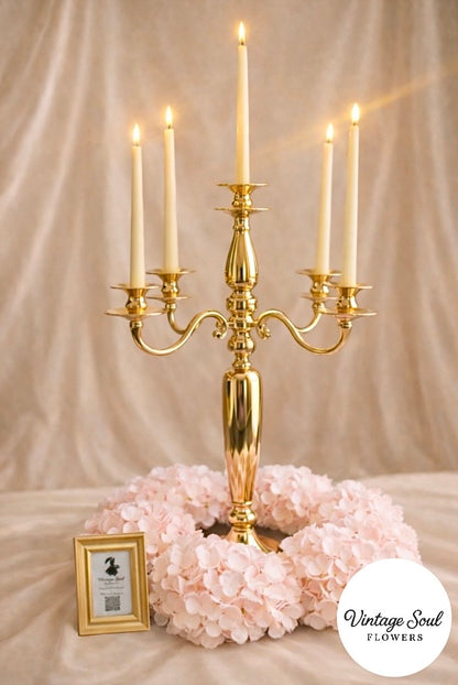 Candelabra & Artificial Hydrangea Centerpiece Rental (Set of 5)