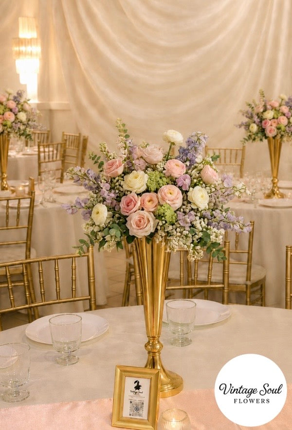 Gold Centerpiece Rental w/ Fresh Flowers (Set of 5)