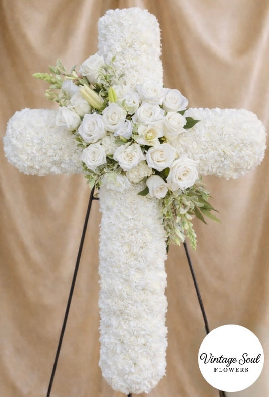 Freestyle Flower Sympathy Standing Wreath (Cross)