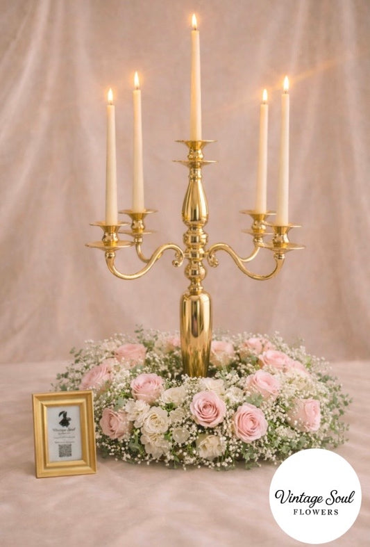 Vintage Candelabra & Fresh Flowers Centerpiece Rental (Set of 5)