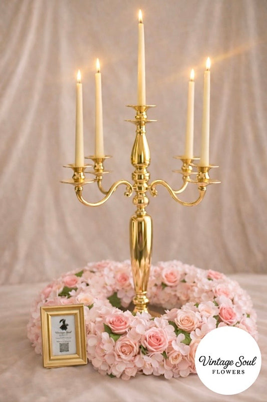 Candelabra & Artificial Hydrangea Centerpiece Rental (Set of 5)