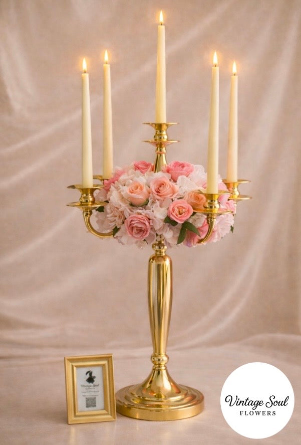 Candelabra & Artificial Hydrangea Centerpiece Rental (Set of 5)