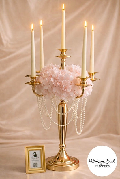 Candelabra & Artificial Hydrangea Centerpiece Rental (Set of 5)